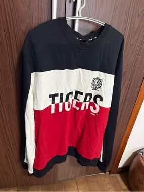 MLB Men's 'Tigers' Colorblock Crewneck Sweatshirt - Black/White/Red